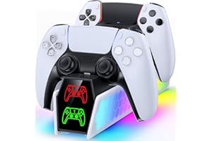 GERSKER PS5 Controller Charger Station Compatible with Original & Edge Controllers, PS5 Charging Station Docking with RGB Light & LED Indicator for PlayStation Game