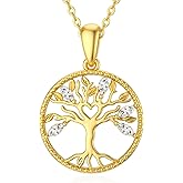 YDD 14k Solid Gold Tree of Life Necklace for Women Family Tree Pendant Necklaces for Women Love Heart Tree of Life Jewelry for Women 16"-18"