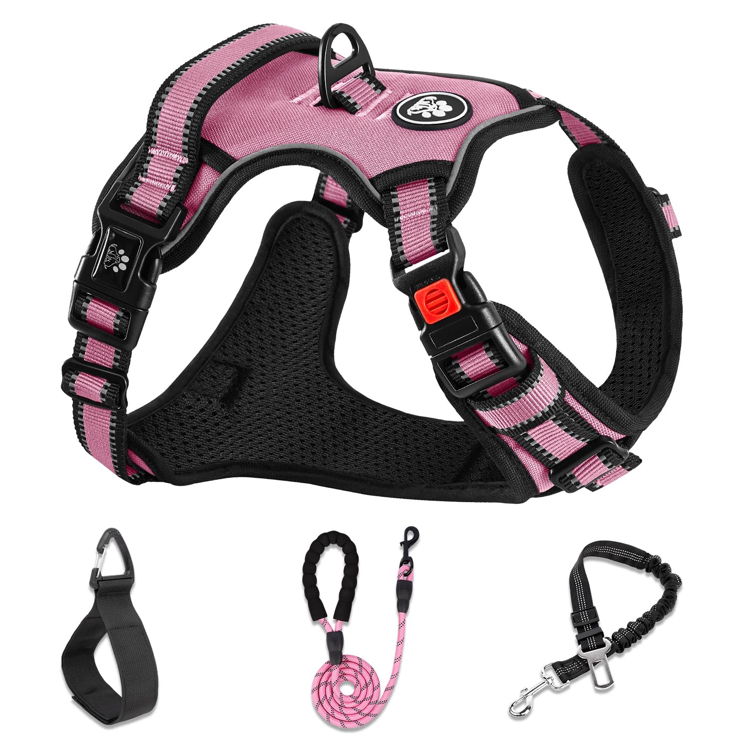 Photo 1 of NESTROAD No Pull Dog Harness,Adjustable Oxford Medium Dog Harness with Leash,Reflective No-Choke Pet Vest Harness with Easy Control Soft Handle for Small Medium Large Dogs(M,Pink)