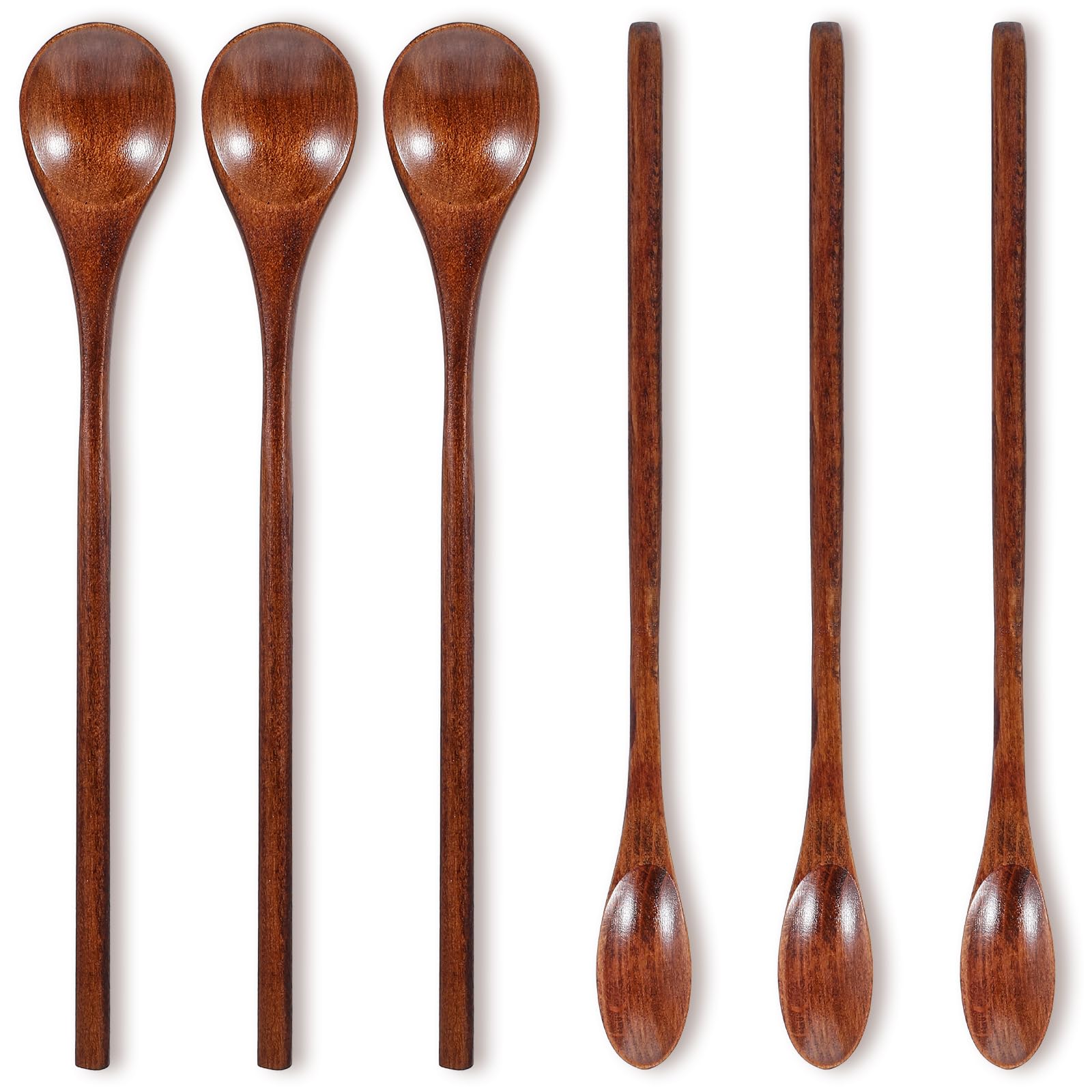 Dimeho 6 Pcs Wooden Coffee Spoons, Long Handle Mixing Spoon Small Wooden Long Teaspoon Honey Spoon Handmade Wood Stirring Spoon Tiny Tasting Spoon Set for Jam Dessert Stir Spoon Kitchen Utensil