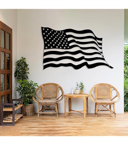 American Flag Metal Wall Art - Patriotic US Flag Decor For Living Room, Office, 36x19 Inches - View #10