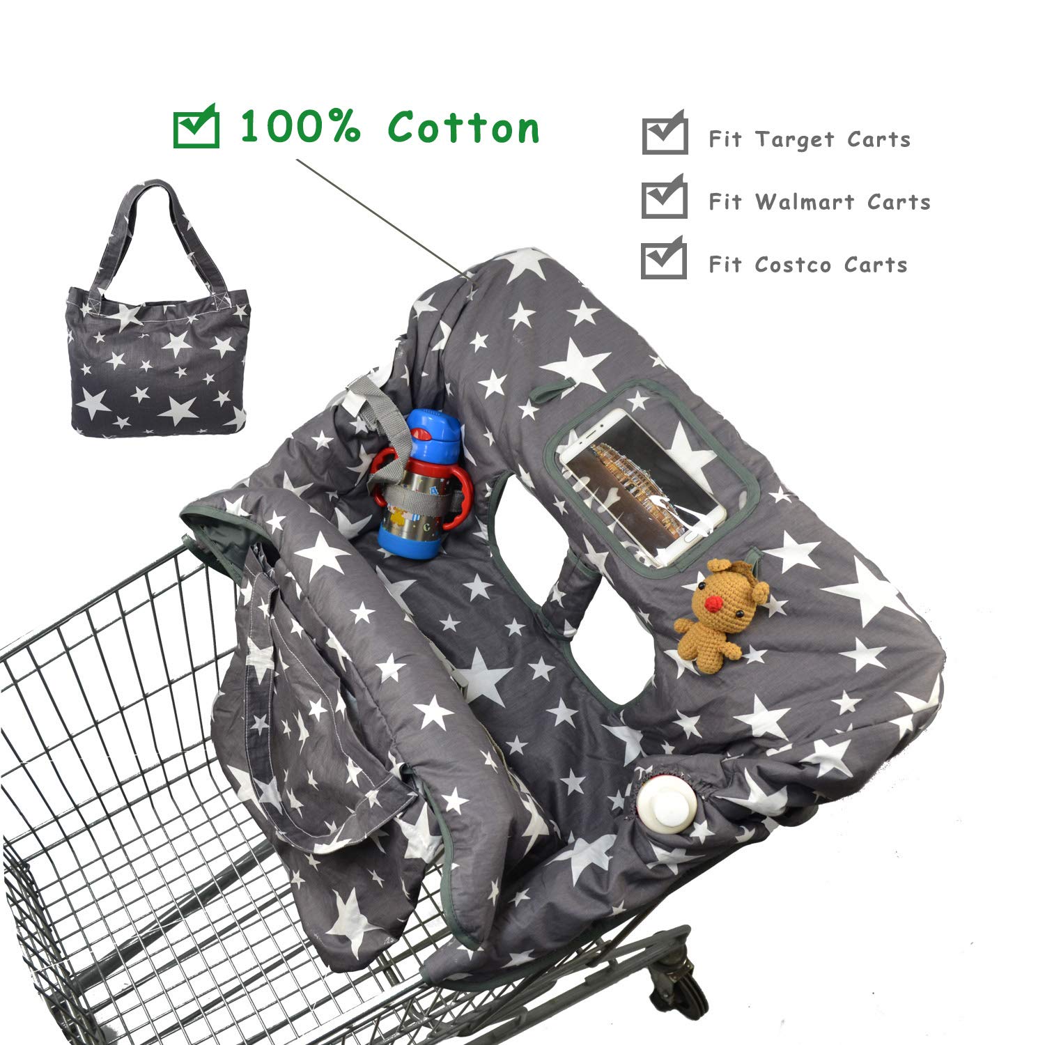 shopping cart cover with phone holder