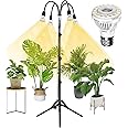 SANSI 660W Equivalent Grow Lights for Indoor Plants, 40W Full Spectrum with 21-55 inches Detachable Tripod Stand, High PPFD Growing Lamp, Non-Dimmable with 4 Pack 10W Grow Bulb