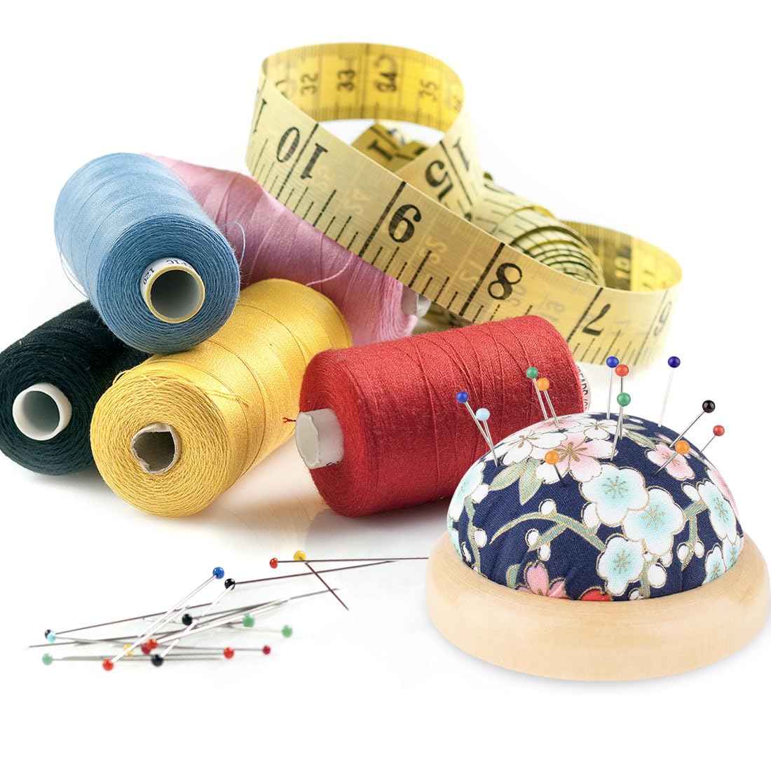 Rolybag Pin Cushion, Wooden Base Needle Pincushions Japanese Style Round Pin Cushion for Sewing Needle Holders or DIY Crafts