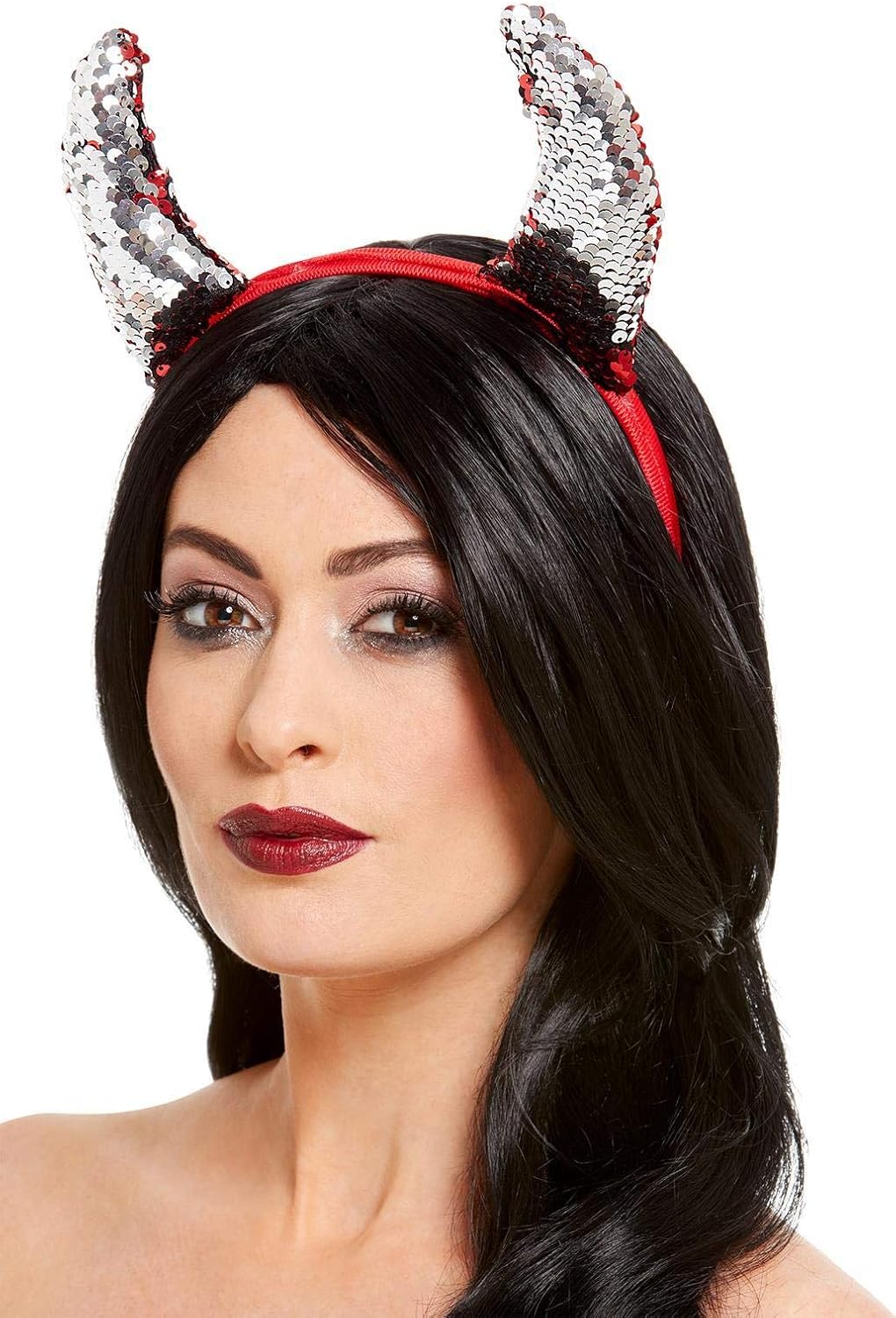 Smiffys Red Reversible Sequin Devil Horns on Headband, Sparkly Halloween Fancy Dress Accessory for Women & Men - Image 3