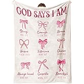 IDELTIME Christian Gifts for Women, Christian Bow Blanket, Baptism Gifts for Girls, Religious Inspirational Spiritual Gift on Valentines Day Birthday, God Says I Am Bible Verse Throw Blankets 50"x60"
