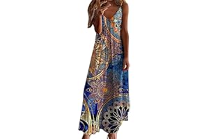 TARIENDY Boho Summer Dress for Women 2023 Flutter V-Neck Dresses Sexy Floral Beach Sundresses Vintage Sling Long Sundress