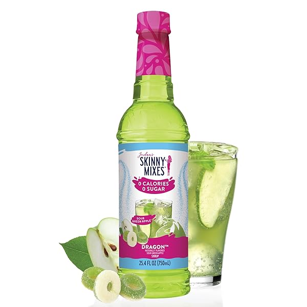 JORDAN’S SKINNY MIXES SUGAR FREE SYRUP, DRAGON FLAVOR, FRUIT FLAVORED WATER ENHANCER, DRINK MIX FOR ICE TEA, LEMONADE & MORE, ZERO CALORIE FLAVORING, KETO FRIENDLY, 25.4 FL OZ, 1 PACK