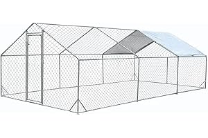 HOOYEAH Large Metal Chicken Run Walk-in Poultry Cage Spire-Shaped Chicken Coop with Waterproof and Anti-Ultraviolet Cover for Outside,Backyard and Farm,19.6' L x 9.8' W x 6.4' H