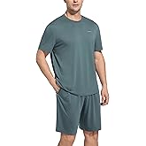 SlumberMee Mens Pajama Set Soft Cooling Viscose Summer Pjs Short Sleeve Sleepwear 2 Piece Crew Neck Loungewear with Pockets