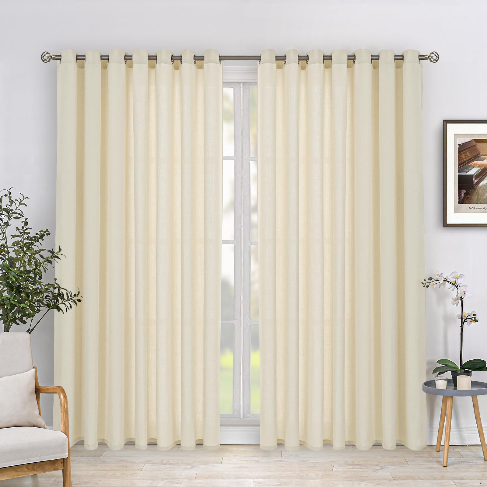 Photo 1 of BGment Sliding Door Curtains - Wide Room Divider Faux Linen Curtains for Open Closet - Burlap Textured Privacy Window Drapes, 2 Panels, 100 x 84 Inch, Light Beige