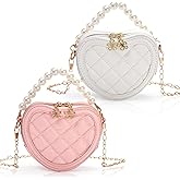 Cididu 2 Pack Little Girl Purses, Heart Shaped Children Crossbody Bag with Pearl Handle, Mini Cute Kid Purse with Chain Strap, Princess Handbag Wallet Gift for Kids, Easter, Birthday Gift