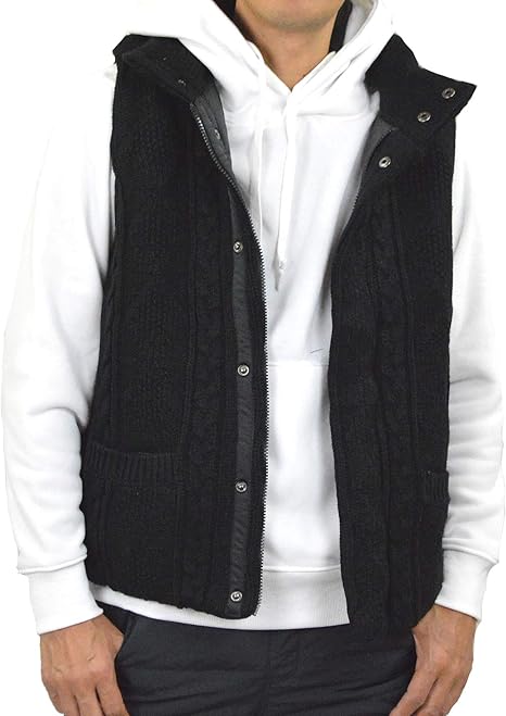 Amazon アダマス ベスト 中綿ベスト メンズ 中綿ダウンベスト ニット ベスト ハイネック ケーブル編み ブラック M ベスト 通販