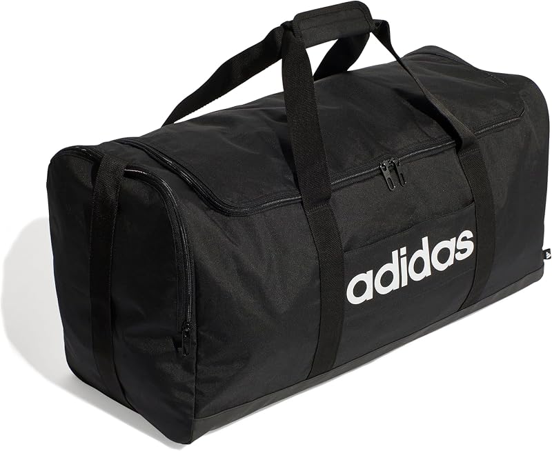 Unisex Essentials Linear Duffel Bag Duffel Bag, Black/Black/White, L