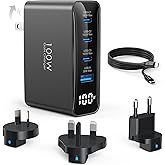 100W USB C Travel Charger, 4-Ports Foldable Travel Adapter Plug Converter with UK/EU/AU Plugs, Fast Charging for MacBook Pro/Air, iPad Pro, iPhone 15/14 Pro Max, for 45w Samsung Galaxy, Black