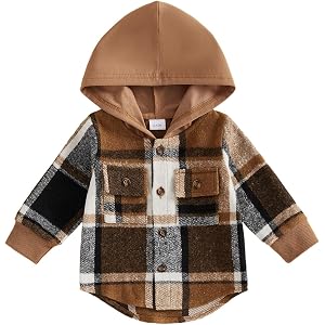 Toddler Hooded Plaid Shacket Boys Girls Flannel Button Down/Zip-up Jacket | Kids Baby Unisex Fall Winter Coat with Pockets,er
