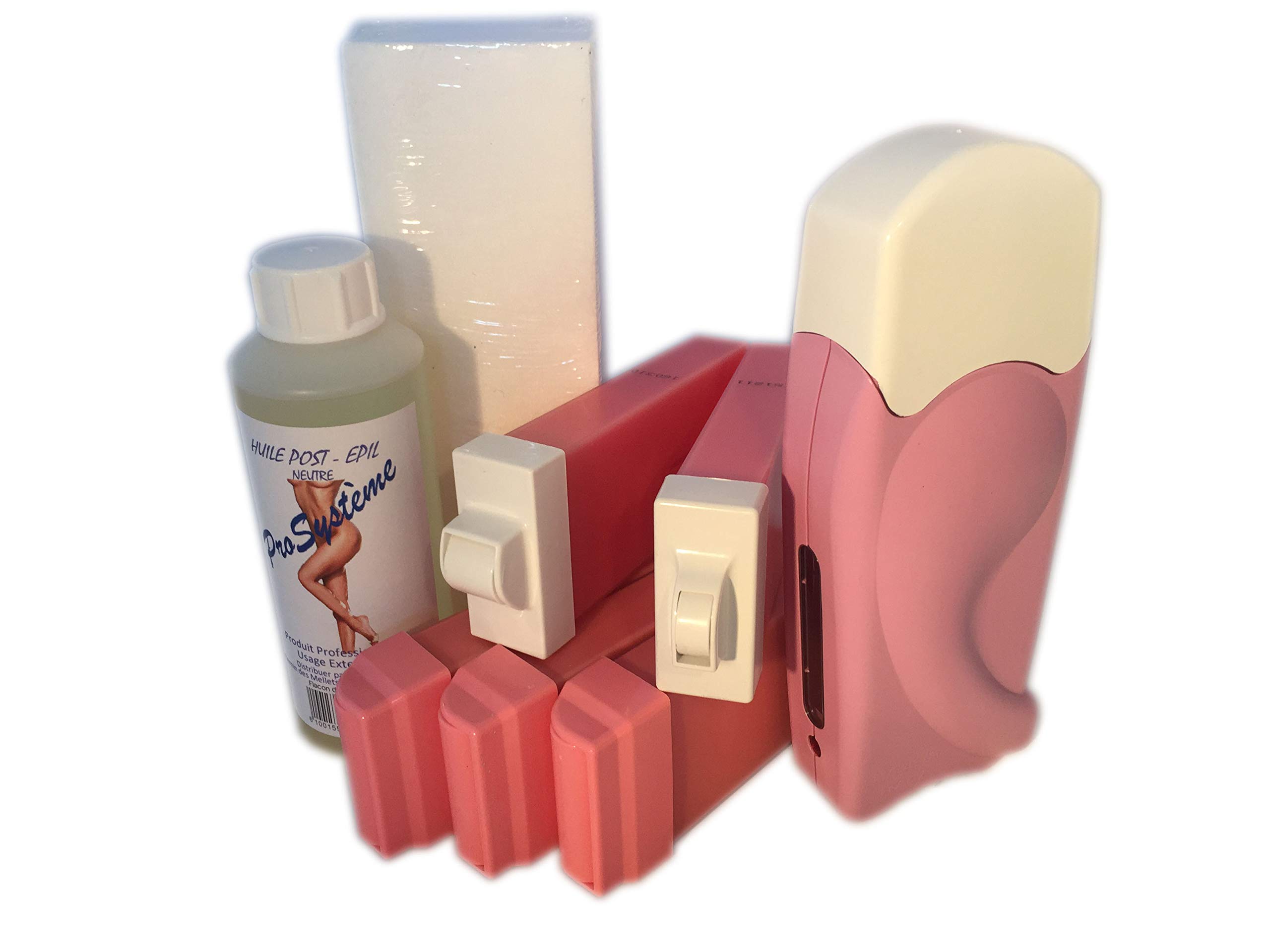 EpilWax Hair Removal Waxing Kit - With 5 Rose Wax Roll On Refill Cartridges - For Body Face and Bikini Waxing - Wax Heater Device with Strips and After Waxing Oil