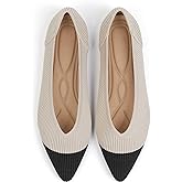 TINGRISE Women's Flats Shoes Pointed Toe Knit Ballet Comfortable Dressy Slip On Flat