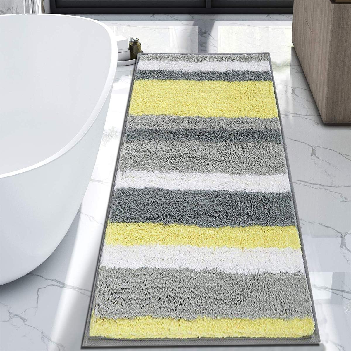 Hebe Large Bath Mat Bathroom Rugs Soft Shaggy Striped Microfiber Bath Rug Floor Mat Runner Throw Rugs For Bathroom Non Skid Machine Washable 27 5 X55 Yellow Grey Amazon Co Uk Kitchen Home