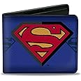 Buckle-Down Men's Superman Centered/Shield Stripe Blues, Multicolor, 4.0" x 3.5"