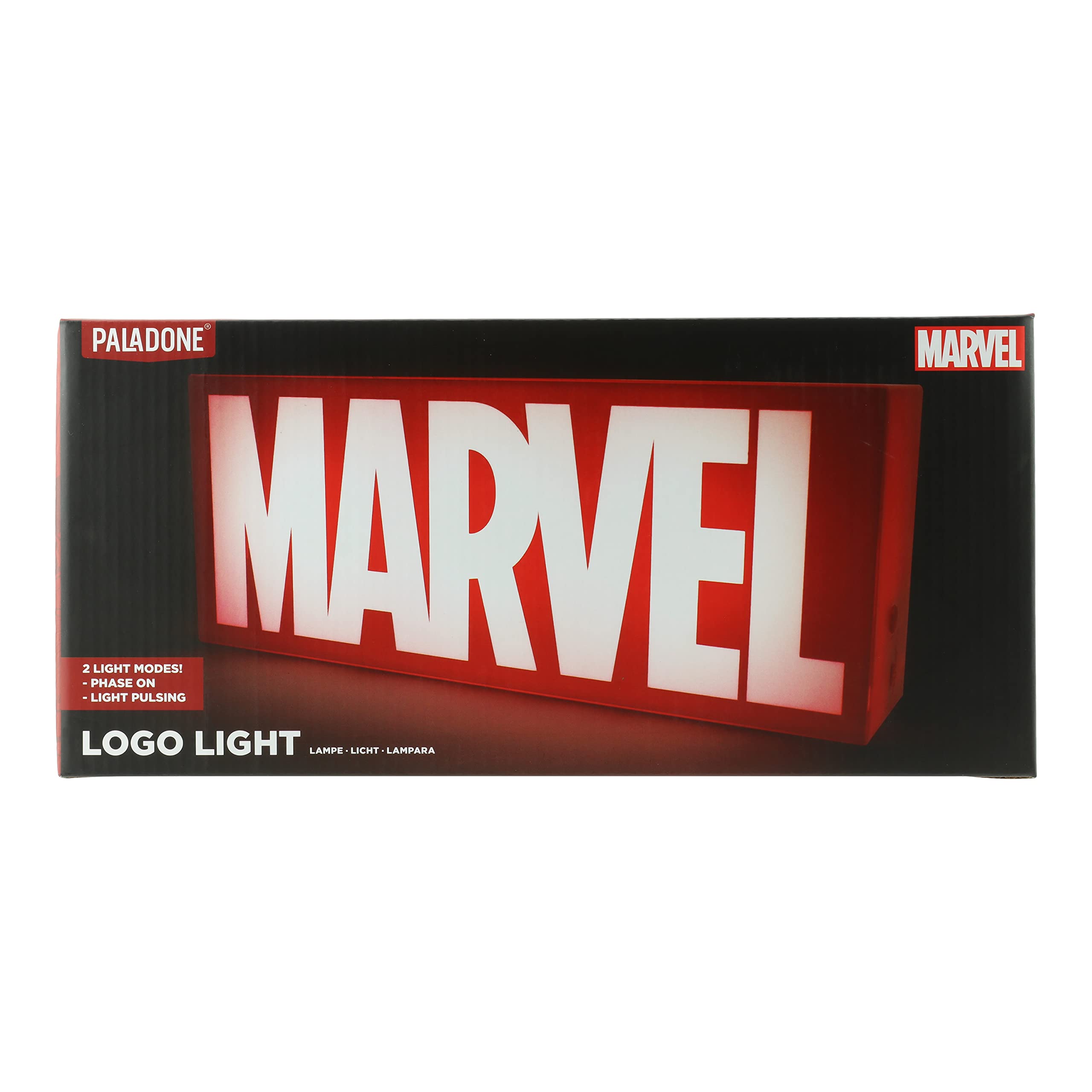 Marvel Logo Light Sign - Officially Licensed Disney Merchandise, Phase On and Light Pulsing Modes, Wall Moutable for Freestanding Bedroom Decor for Super Hero Fans | Paladone
