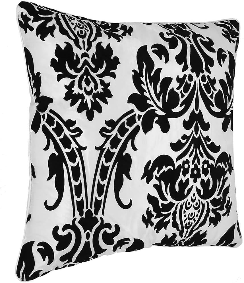 LISA Half Flock Damask Pencil Pleat Curtains with Matching Cushions Cover (4 Cushion Covers, White)