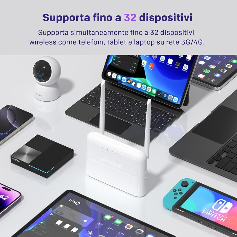 Router WiFi N300 Mbps con SIM, 4G Cat4 LTE, Antenne Esterne Fisse, Porte WAN/LAN 100 Mbps, Router con SIM, Plug and Play, Supporta fino a 32 Dispositivi, Rete Sicura (4GROUTER360)