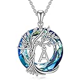 TOUPOP Gifts for Women Tree of Life Necklace 925 Sterling Silver Initial Pendant Family Tree Crystal Jewelry Anniversary Birthday Gifts for Mom Wife Daughter
