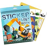 Vehicles Sticker by Number Activity Sticker Book Preschool Busy Book Stickers Paint Puzzle Travel Plane Car Activities for Kids Ages 4-8 Birthday Valentine's Day Easter Party Favors (Car)