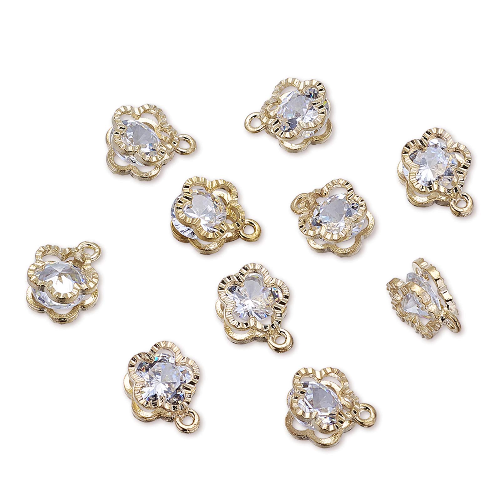 Craftdady 100pcs Cubic Zirconia Flower Shape Charms Pendants Clear CZ Crystal Pendants with Light Gold Color Metal Frame for Jewelry Making