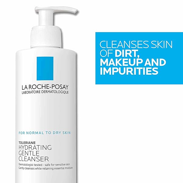 LA ROCHE-POSAY TOLERIANE HYDRATING GENTLE FACE CLEANSER, DAILY FACIAL CLEANSER WITH NIACINAMIDE AND CERAMIDES FOR SENSITIVE SKIN, MOISTURIZING FACE WASH FOR NORMAL TO DRY SKIN, FRAGRANCE FREE