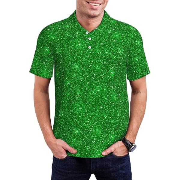 Mosytuky Green Flower Print Golf Shirts for Men Dry Fit