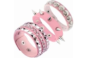 Tosmifairy 3PCS Leather Bracelets Set Studded Wrap Wrist Cuffs Punk Rock Y2K Emo Wide Wristband Accessories for Teens Women Men