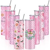 Sliner 8 PCS Christmas Tumbler with Lid Straw and Brush Stainless Steel Christmas Mug Xmas Funny Tumbler Double Insulated Coffee Cup Travel Mug for Holiday Birthday Wedding Party Gifts (Sweet)