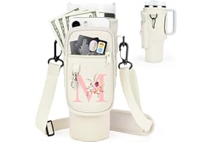 SERNAXI Initial Water Bottle Holder with Strap for Stanley 40 oz Tumbler/Simple Modern 40 oz Tumbler,Water Bottle Carrier Bag with Strap,Personalized A-Z Phone Pocket for Stanley Cup Accessories