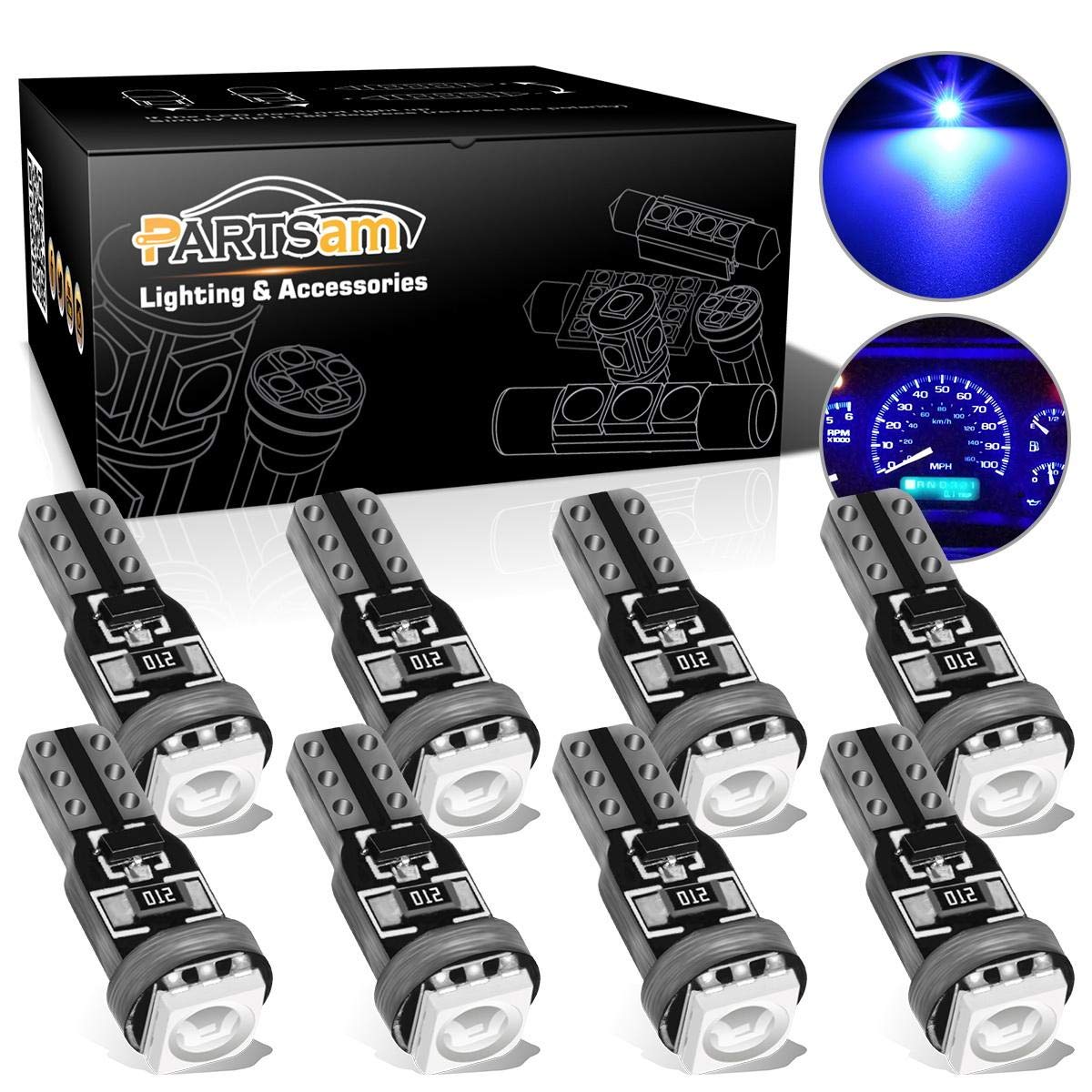 Partsam T5 73 74 Speedometer Indicator LED Light Kit Instrument Panel Gauge Cluster Dashboard LED Light Bulbs - No Polarity/Blue 8Pcs