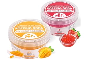 Soeos Strawberry & Mango Popping Boba Pearls, 2.4lbs (1100g), Pack of 2, Bursting Fruit Flavor Pearls for Bubble Tea, Desserts & Drinks – Ready to Use, Sweet & Juicy Topping Fun