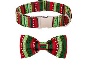 Lionet Paws Christmas Dog Collar with Bowtie, Dog Bowtie Collar with Metal Buckle for Dogs, Adjustable Comfortable Dog Collar Girl Boy Gift, M, Neck 13.5-22 in