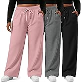 Sweetyweee 3 Pack Women's Plus Size Wide Leg Sweatpants Drawstring Straight Lounge Pants Elastic Waist with Pockets Jogger