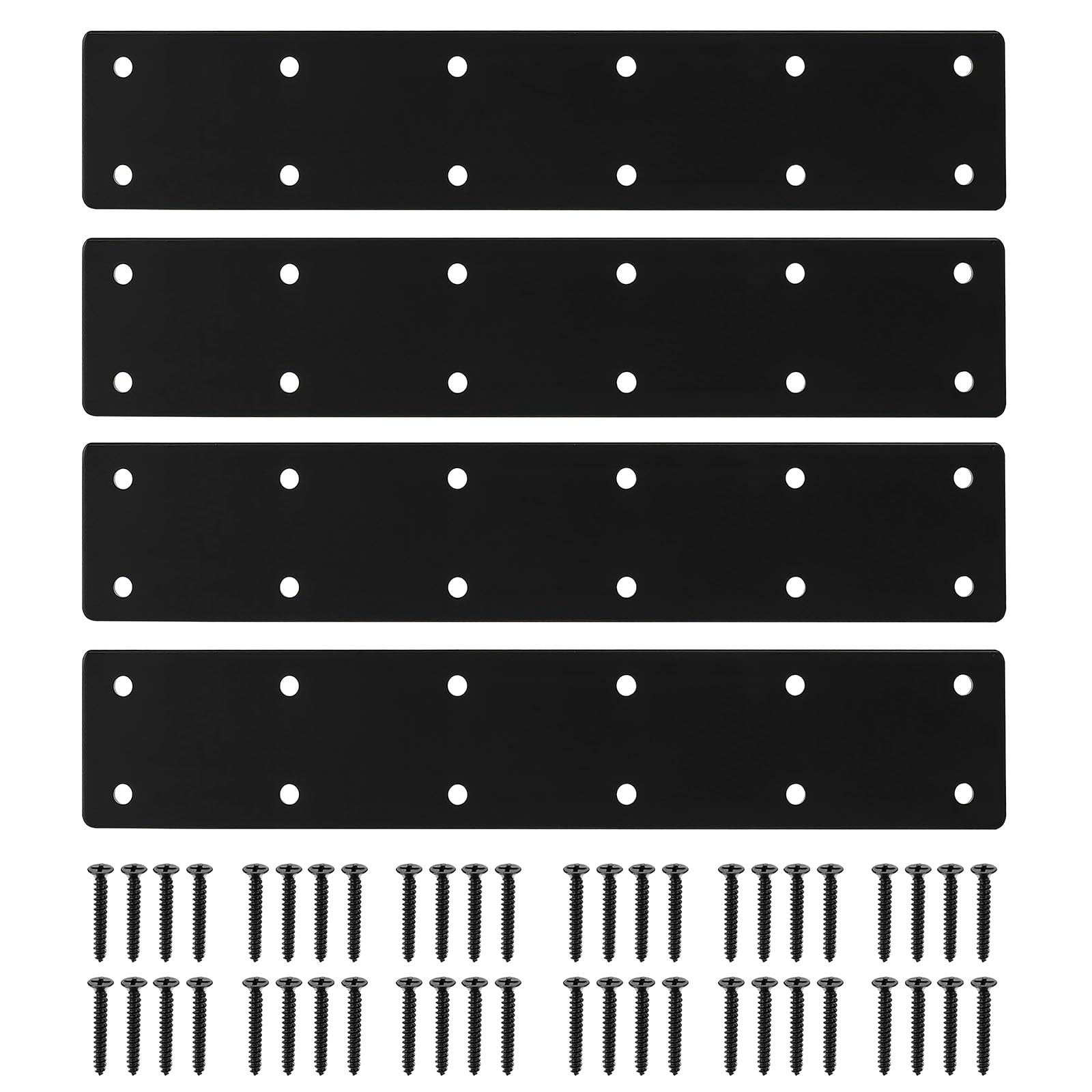 4 Pcs Flat Joining Plates, Flat Connecting Plates, Perforated Metal Mending Plates with 12 Holes, Black Heavy Duty Straight Braces Brackets Supports for Fixing Timber Wood Connectors - 11x2 Inch