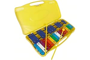 YAYUZEST Xylophone 25 Notes Glockenspiel for Kids, Professional Xylophone Percussion Instrument with Hard Case and Safe Mallets, for Student Beginners, Music Teaching and Gifts (Yellow)