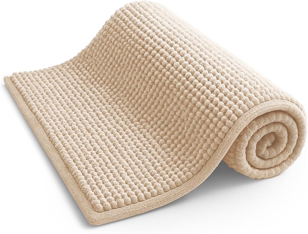 KEPLIN Non-Slip Microfibre Bath Mat 40x60cm Beige Soft Plush