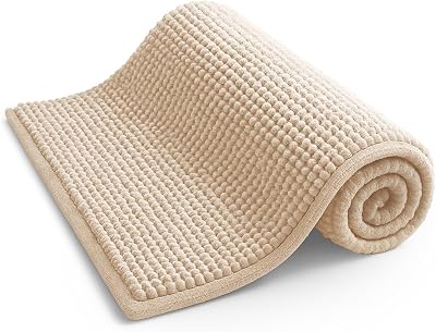 KEPLIN Non-Slip Microfibre Bath Mat 40x60cm Beige Soft Plush