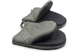 GOLDMEET 1 Pair Short Oven Mitts, Heat Resistant Silicone Kitchen Mini Oven Mitts for 500 Degrees, Non-Slip Grip Surfaces and Hanging Loop Gloves, Baking Grilling Barbecue Microwave Machine Washable (Gray)