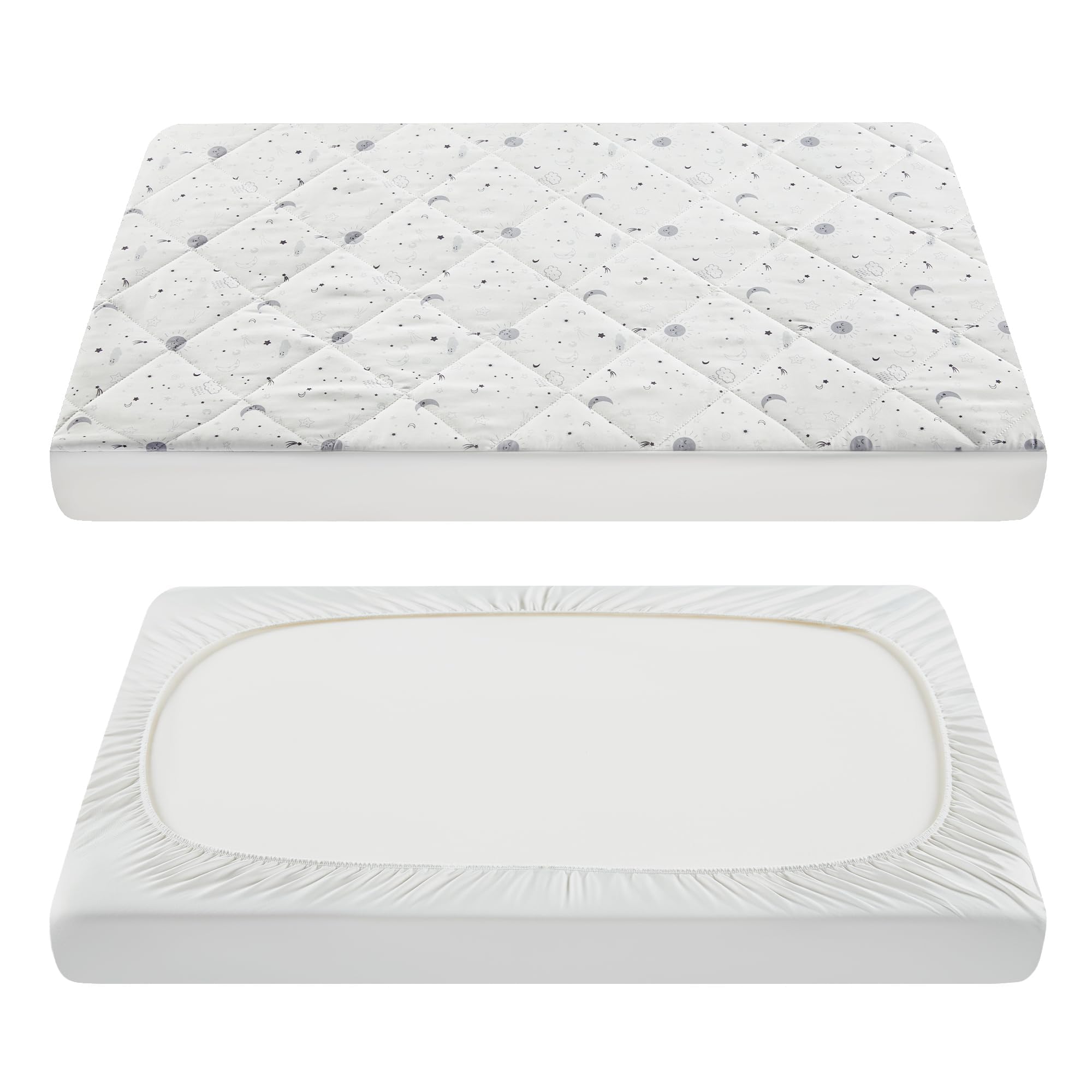 Photo 1 of TILLYOU Pack and Play Sheets for Toddler Mattress, Mini Crib Sheets Fitted Up to 3" Deep, Breathable and Soft fit 39"x27", The Little Sun