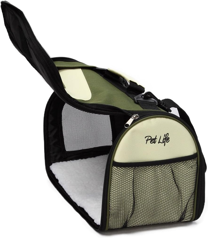 PET LIFE Airline Approved Collapsible Zippered Folding Sporty Mesh Travel Fashion Pet Dog Carrier Crate, Large, Green & Khaki : Pet Supplies