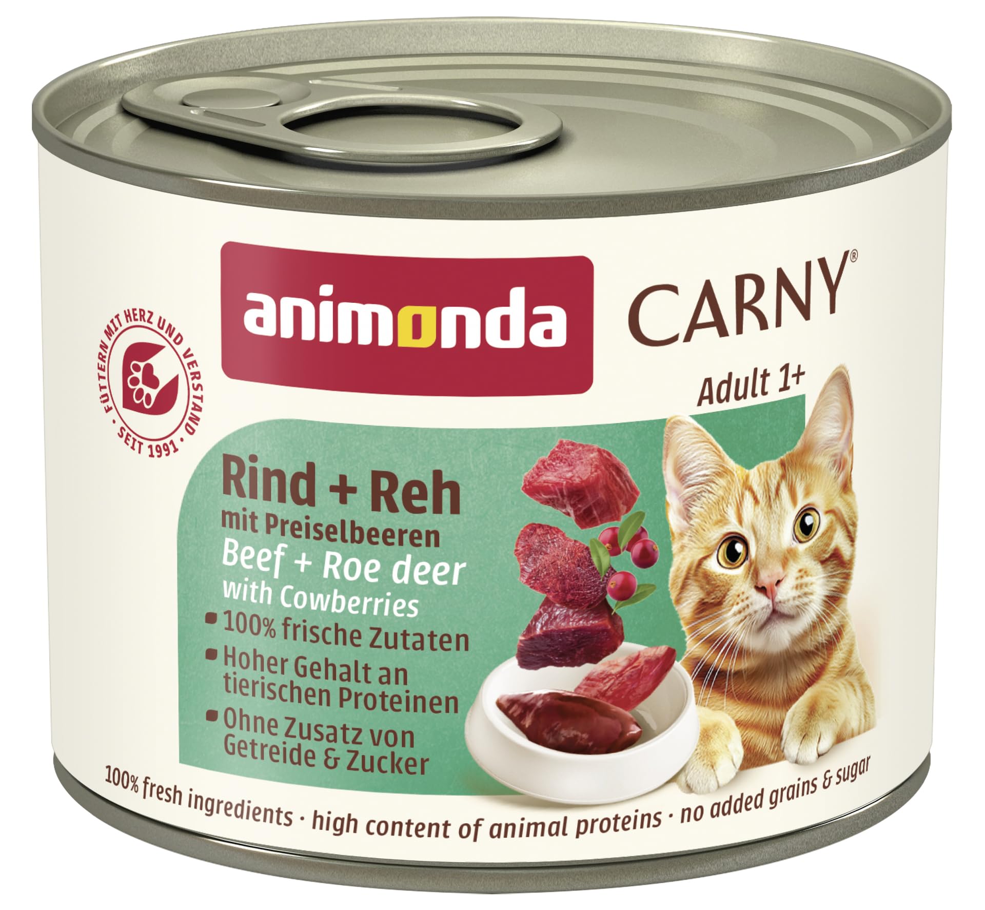 animonda Carny Adult cat food, wet food for adult cats, beef + venison with cranberry, 6 x 200g