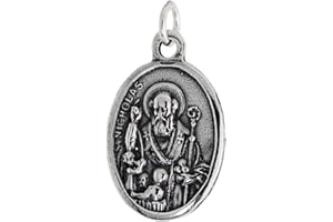 SABRINA SILVER Sterling Silver St Nicholas Medal Necklace Oxidized finish Oval 1.8mm Chain