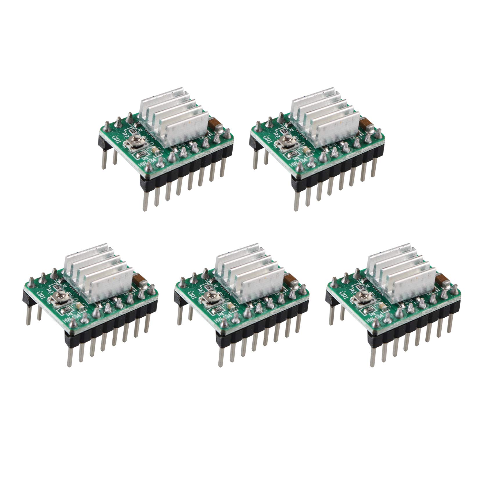 Jopto 5Pcs StepStick A4988 Green Arduino Stepper Compatible Motor Driver Carrier Reprap Module With Mini Heat Sink Compatible with 3D Printer Controller Reprap Ramps1.4