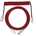 EPOMAKER MIX 1.8m Coiled Type-C to USB A TPU Mechanical Keyboard Space Cable with Detachable Aviator Connector for Gaming Keyboard and cellphone (Red)